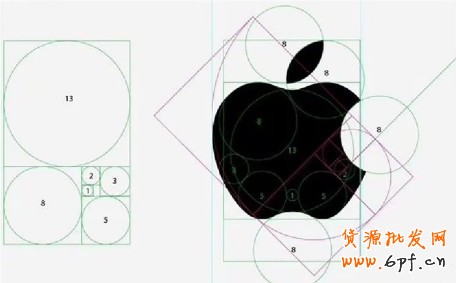 下面是一個(gè)果粉畫的一個(gè)蘋果的標(biāo)志（黃金矩形）